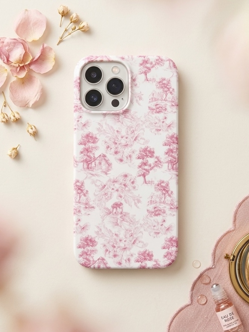iPhone Case — Pink Toile Pattern — Elegant, Protective, Aesthetic - Picture 1 of 1